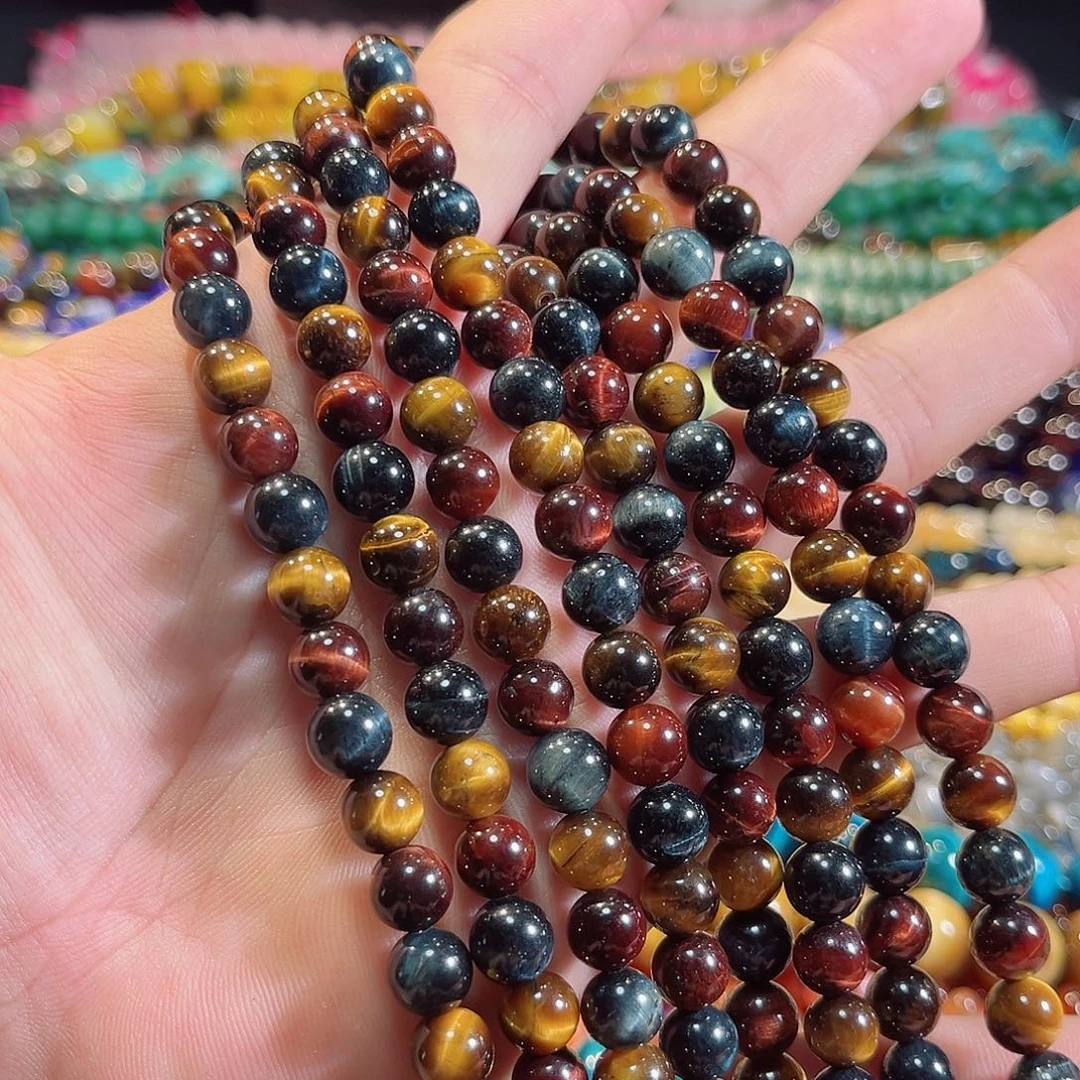 玛瑙/玉髓合金珠宝半成品三色虎眼一条8mm