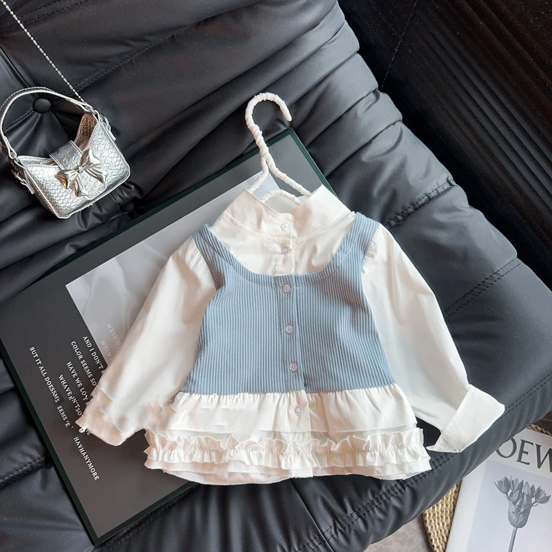 上衣2025新款秋装立领衬衣假两件女童简约时尚舒适休闲韩版洋气潮