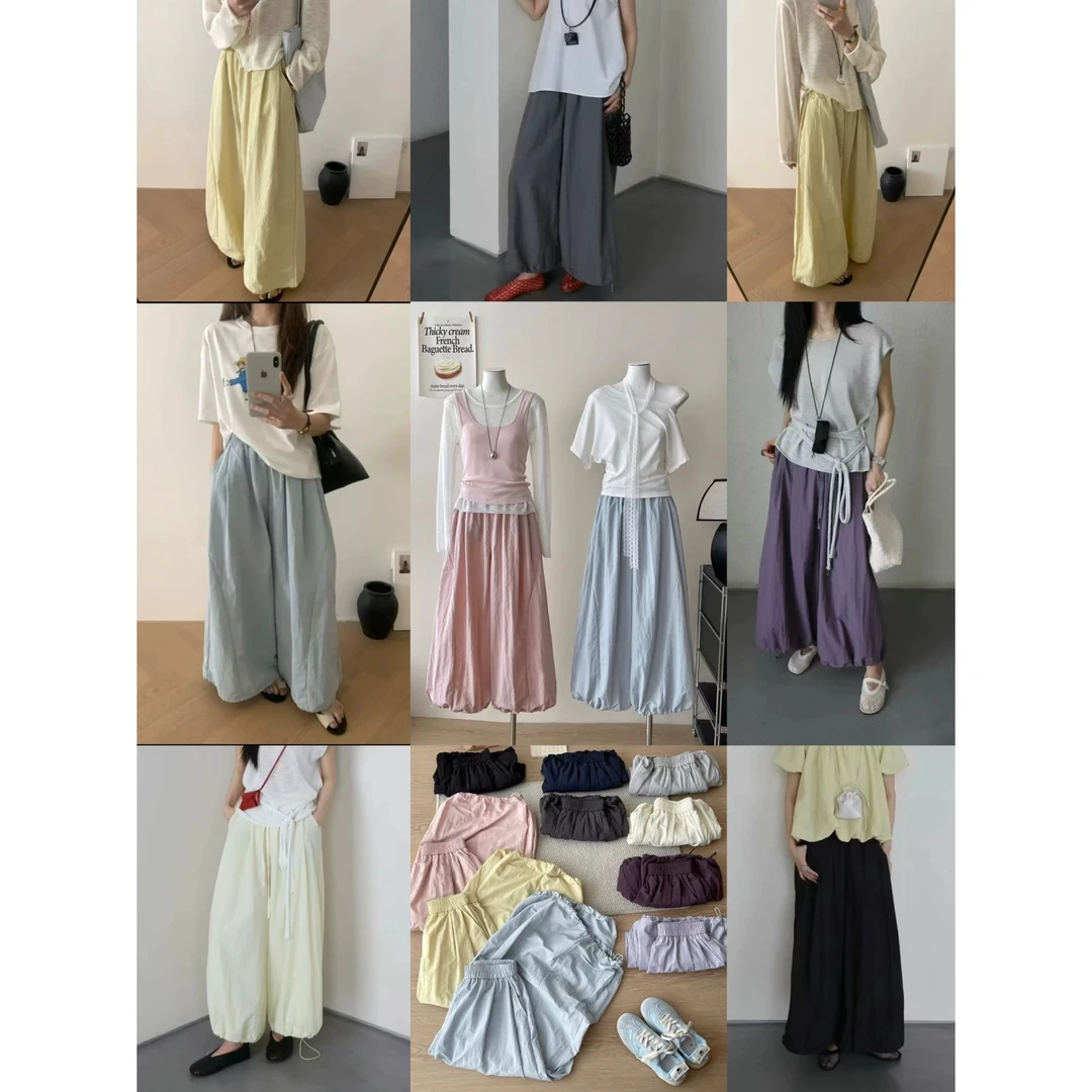 阔腿裤中腰厚款夏季休闲风休闲裤女装显瘦垂感学生百搭高腰