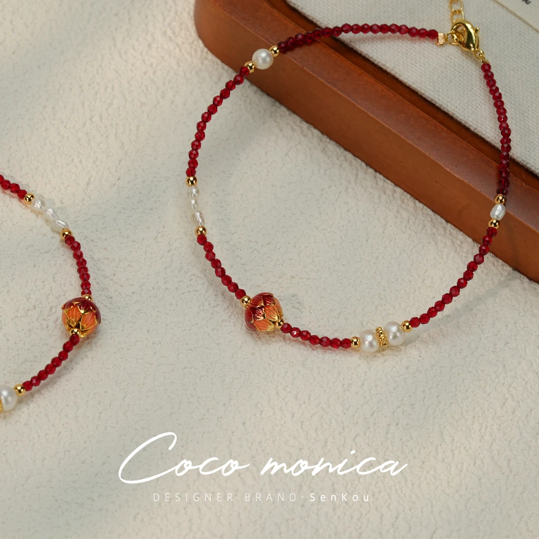 【小霞珠宝】手工脚链轻奢百搭复古编织小众古法彩色红色WE927