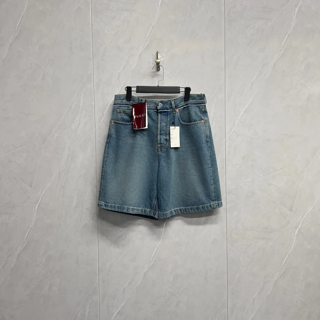 全新未使用 GUCCI/古驰 24新款Logo水洗牛仔短裤/11454/34码