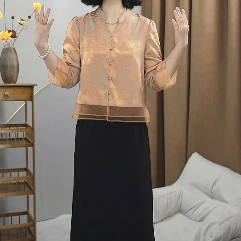 2025夏季新款时尚精致优雅气质中式国风修身显瘦拼接假两件连衣裙