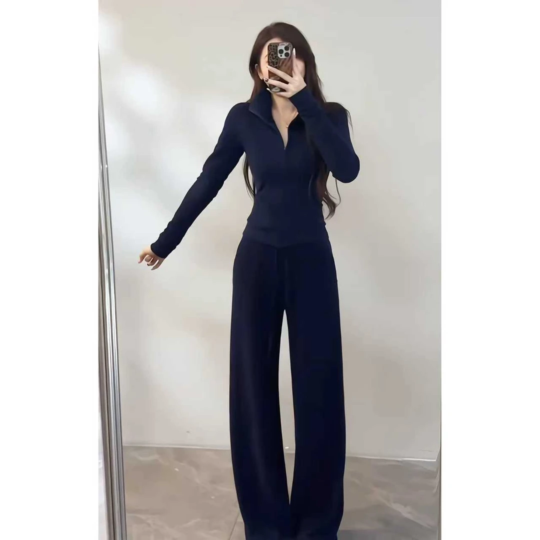 春秋修身百搭运动开衫长袖直筒套装休闲风显瘦时尚套装高腰时尚