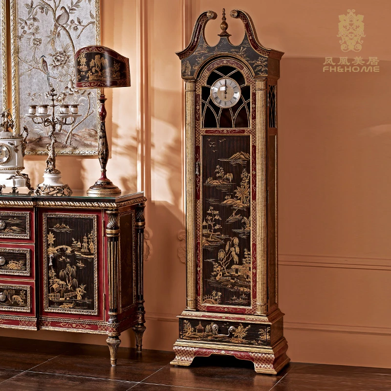 FH&HOME/凤凰美居欧式手绘钟楼造型落地座钟客厅复古工艺落地钟