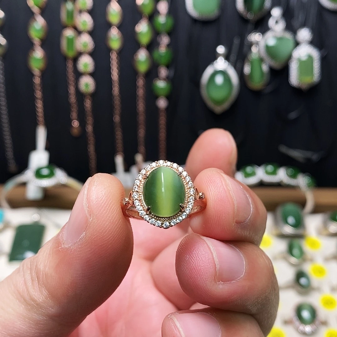 和田玉（碧玉）银S925镶嵌戒指