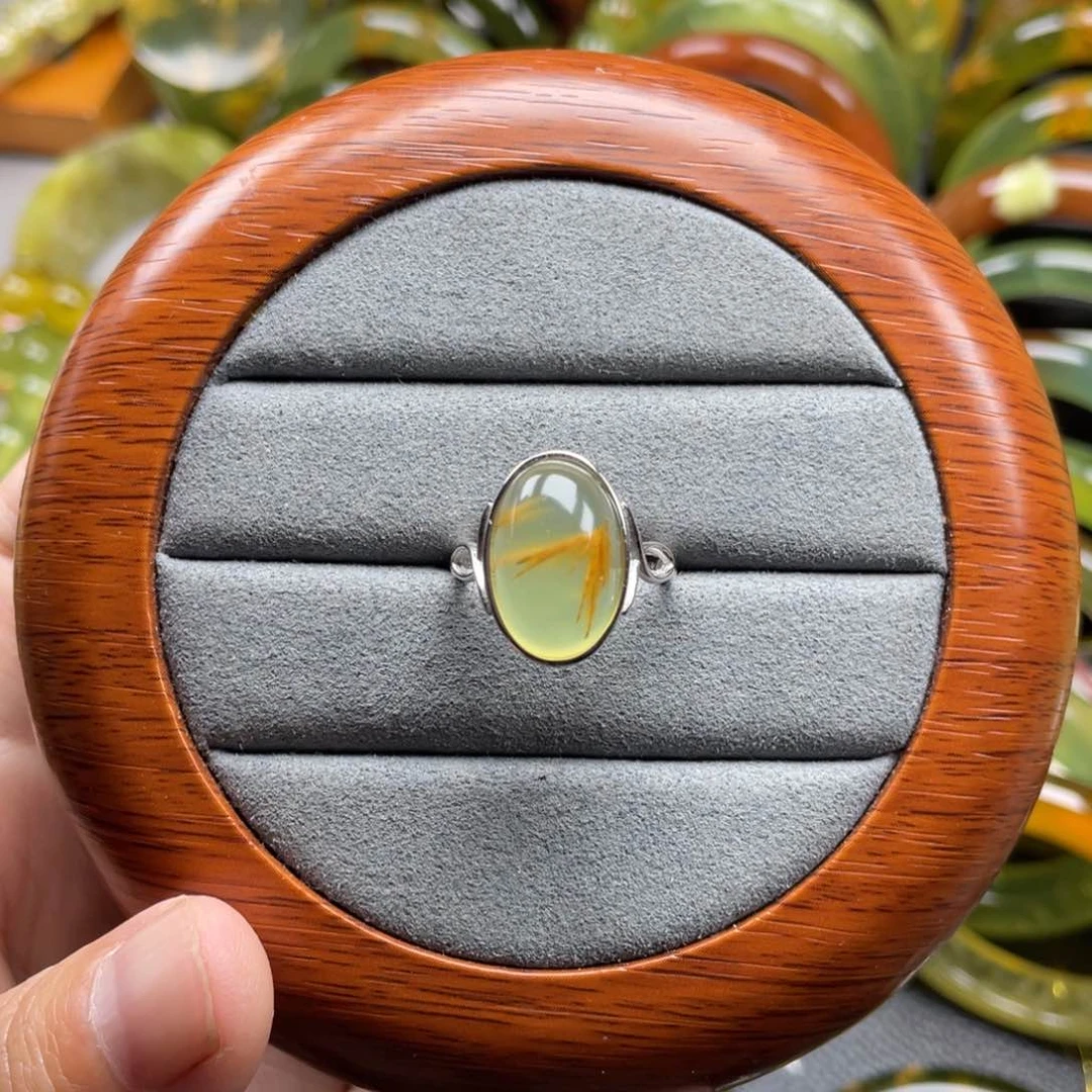 银S925镶嵌蛇纹石玉戒指