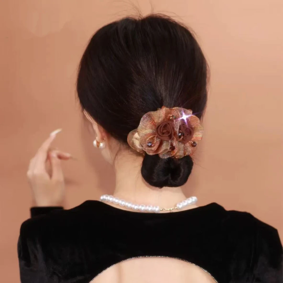 韩系花朵头绳气质大肠发圈夏季网纱头花扎发皮筋高级感妈妈发饰女