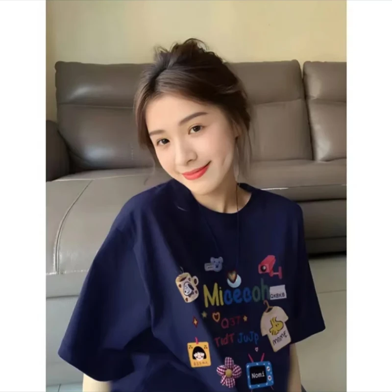 【 纯棉】2025新款ins潮牌短袖T恤女纯棉大M小鳄鱼夏季宽松百搭情