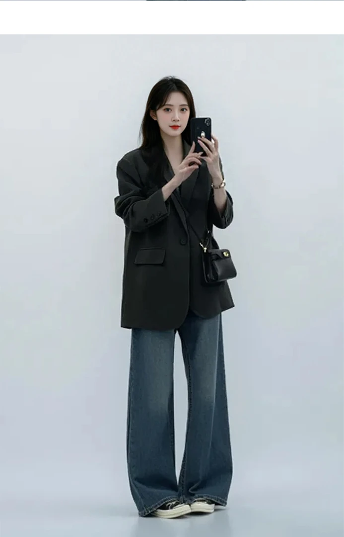 复古灰色西装外套女春秋2025春季新款高级感气质休闲西服开衫上衣