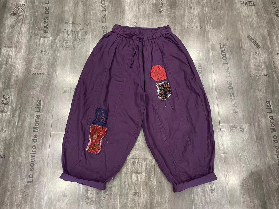 【妮妮】25250款紫色福字双纱棉南瓜裤（长88臀围150）