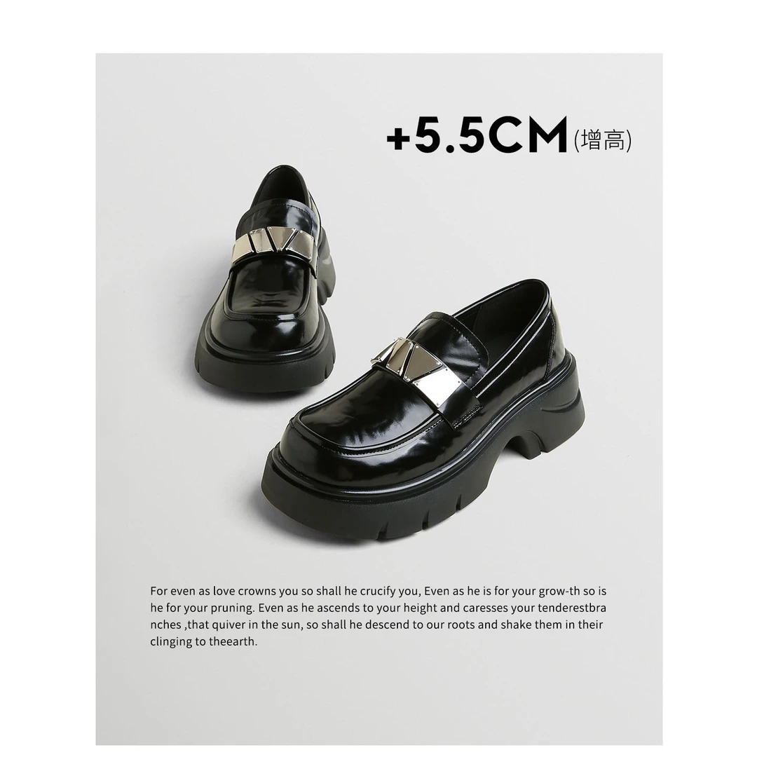 TOUCH MISS 增高5.5cm真皮乐福鞋女新款秋冬厚底单鞋英伦风小皮鞋