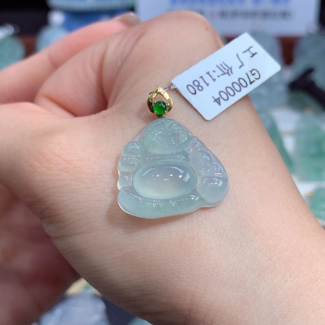 吊坠(不含链)18K金镶嵌翡翠天然缅甸A货翡翠揭阳工布袋佛
