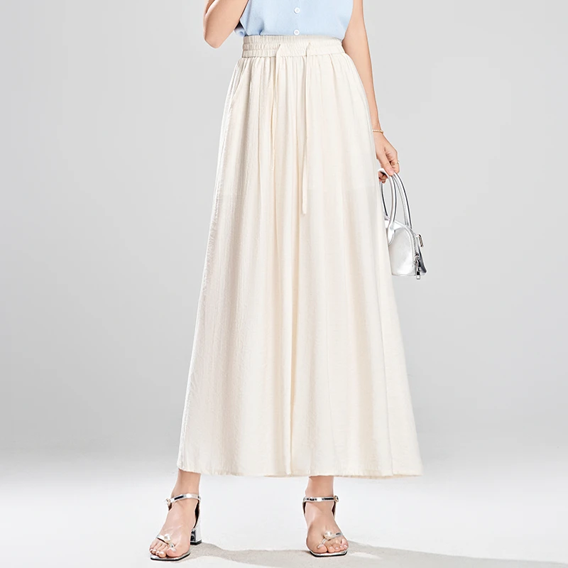 蝉羽纱九分阔腿裤女夏薄款2025新款宽松慵懒休闲冰丝亚麻大脚裤裙