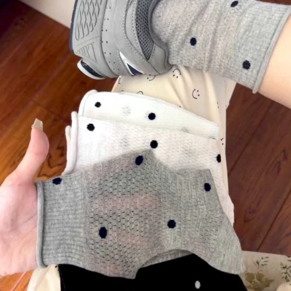 日系少女波点卷边袜子女中筒袜ins潮夏季薄款镂空网眼透气堆堆袜