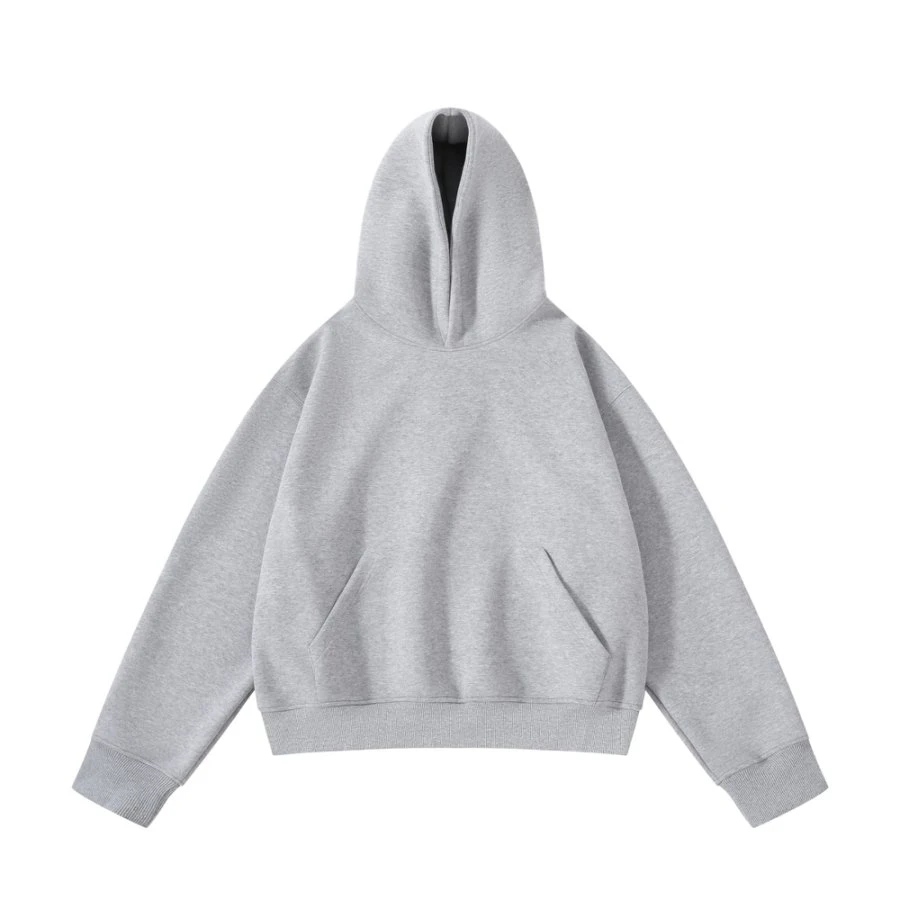 重磅500g美式潮牌cleanfit短款连帽卫衣男女春秋纯色套头外套-228