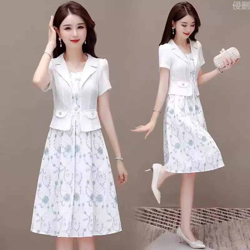 时尚假两件拼接连衣裙女2025夏季新款女神范中年妈妈减龄时尚裙子