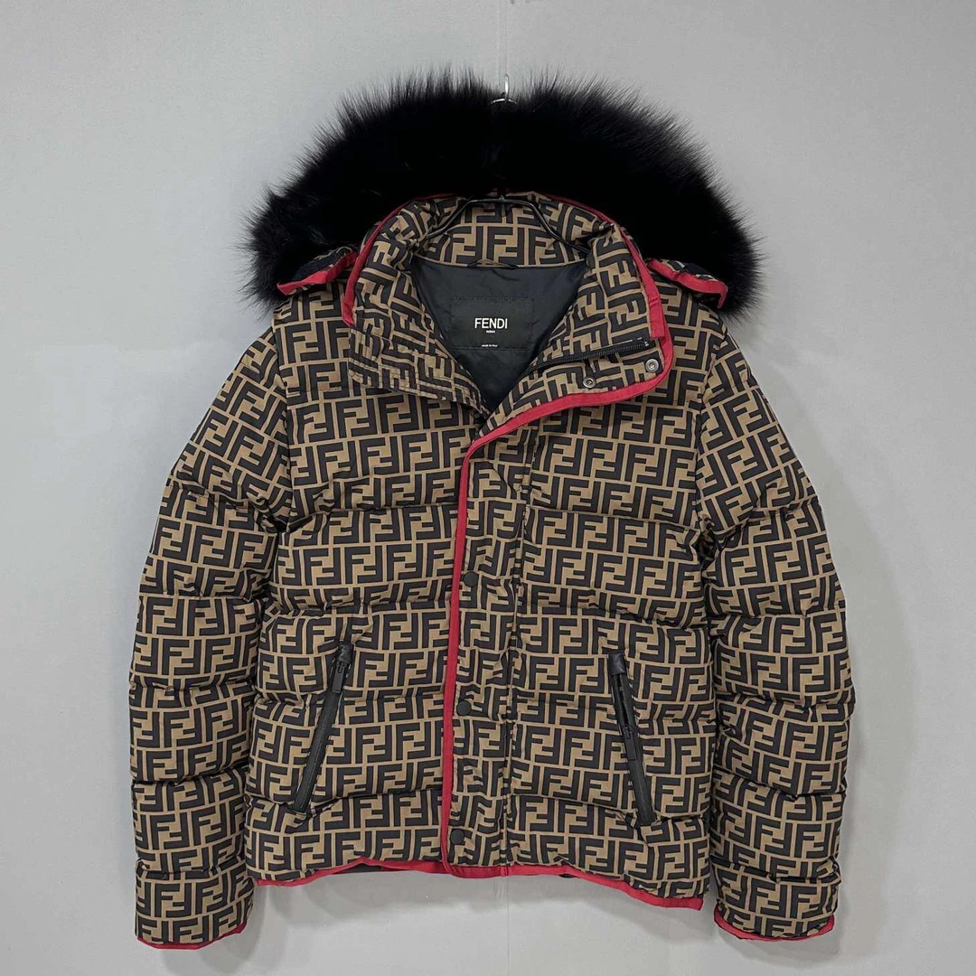 99新 FENDI/芬迪 狐狸毛领 双F满印羽绒服/46码/37389