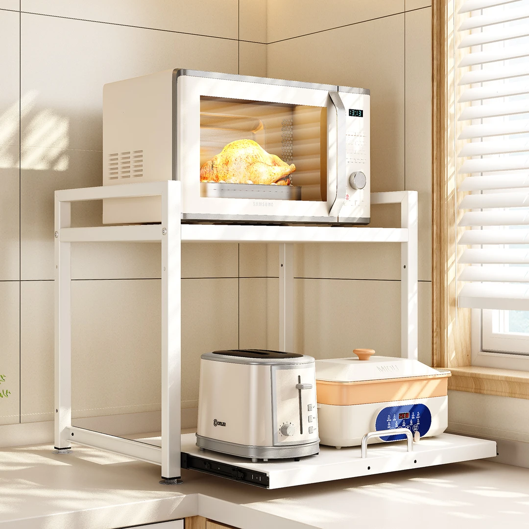 置物架双层微波炉架子收纳架家用多功能解冻橱柜储物架烤箱架
