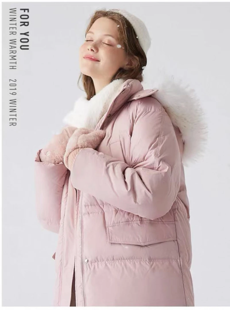 森家大毛领中长款羽绒服女2024新款韩版宽松连帽冬季外套977