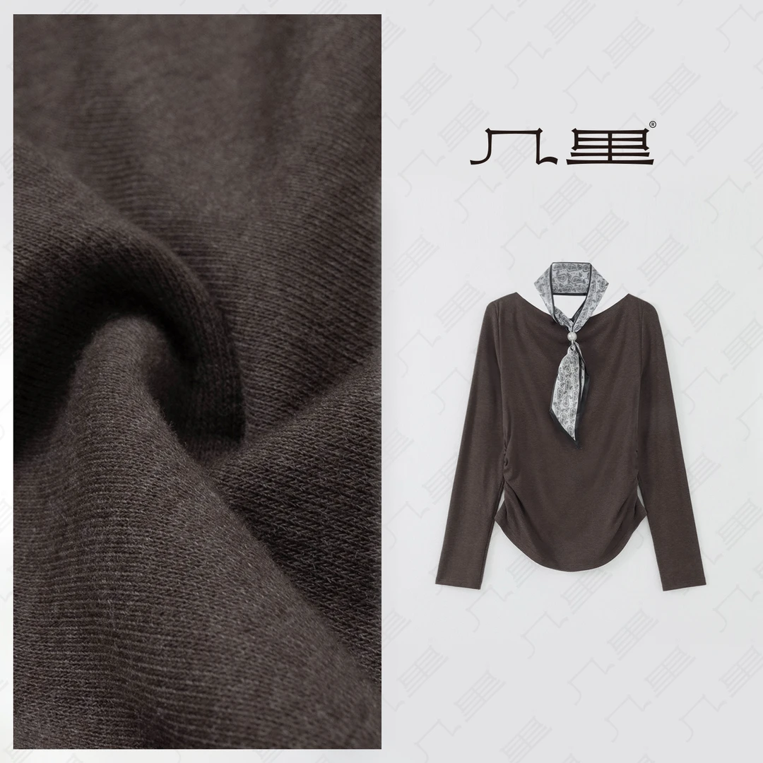 几里与麻 气质修身一字肩配丝巾长袖T恤 衣长59胸围88 2052987