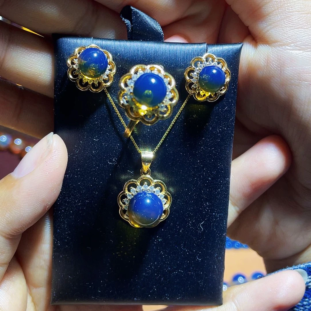 蓝珀裸石未镶嵌三件套