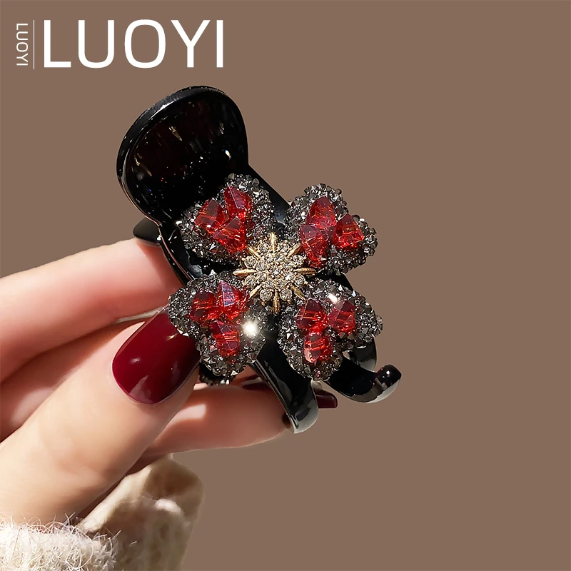 高约5公分抓夹轻奢新款红色水钻高马尾抓夹网红爆款半扎发夹