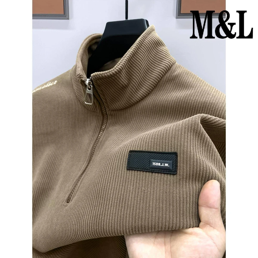 【澳门专柜正品】秋冬半拉炼立领宽松卫衣男士加绒加厚打底衫长袖