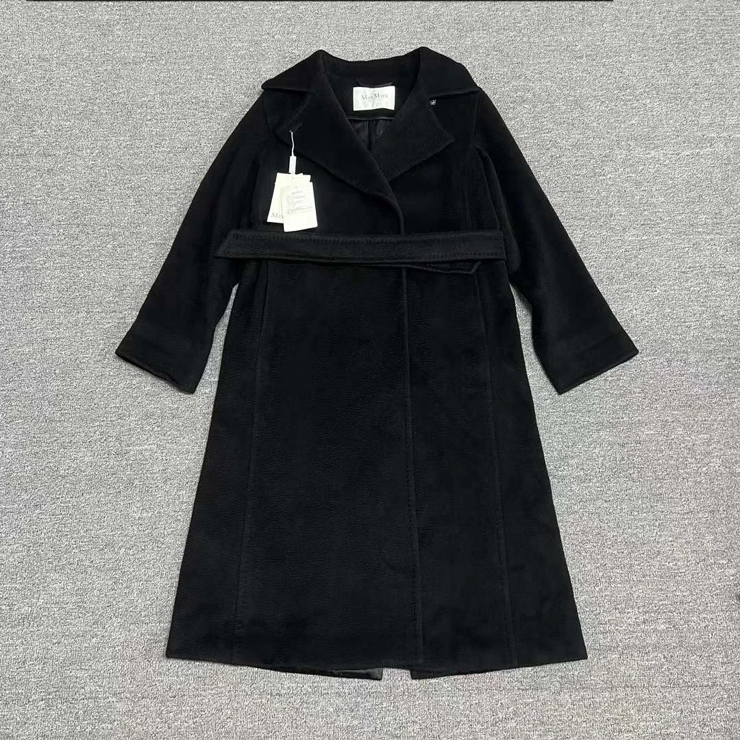 未使用 MaxMara Maxmara 黑色长袖束腰中长款大衣 40码
