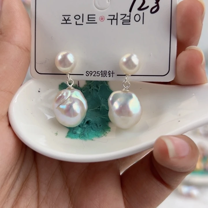 淡水珍珠耳饰银S925镶嵌