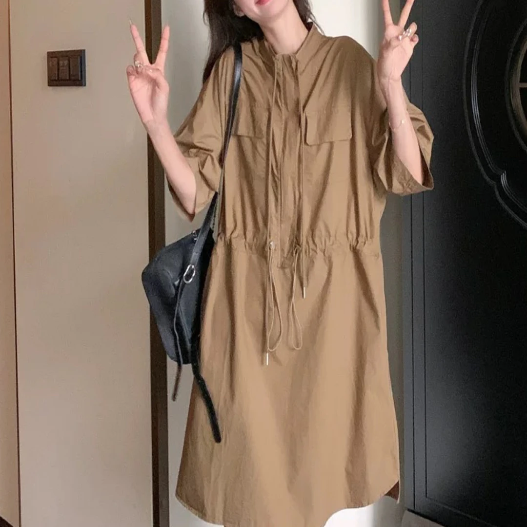 夏季新款设计感韩版宽松休闲工装裙减龄时尚衬衫裙女