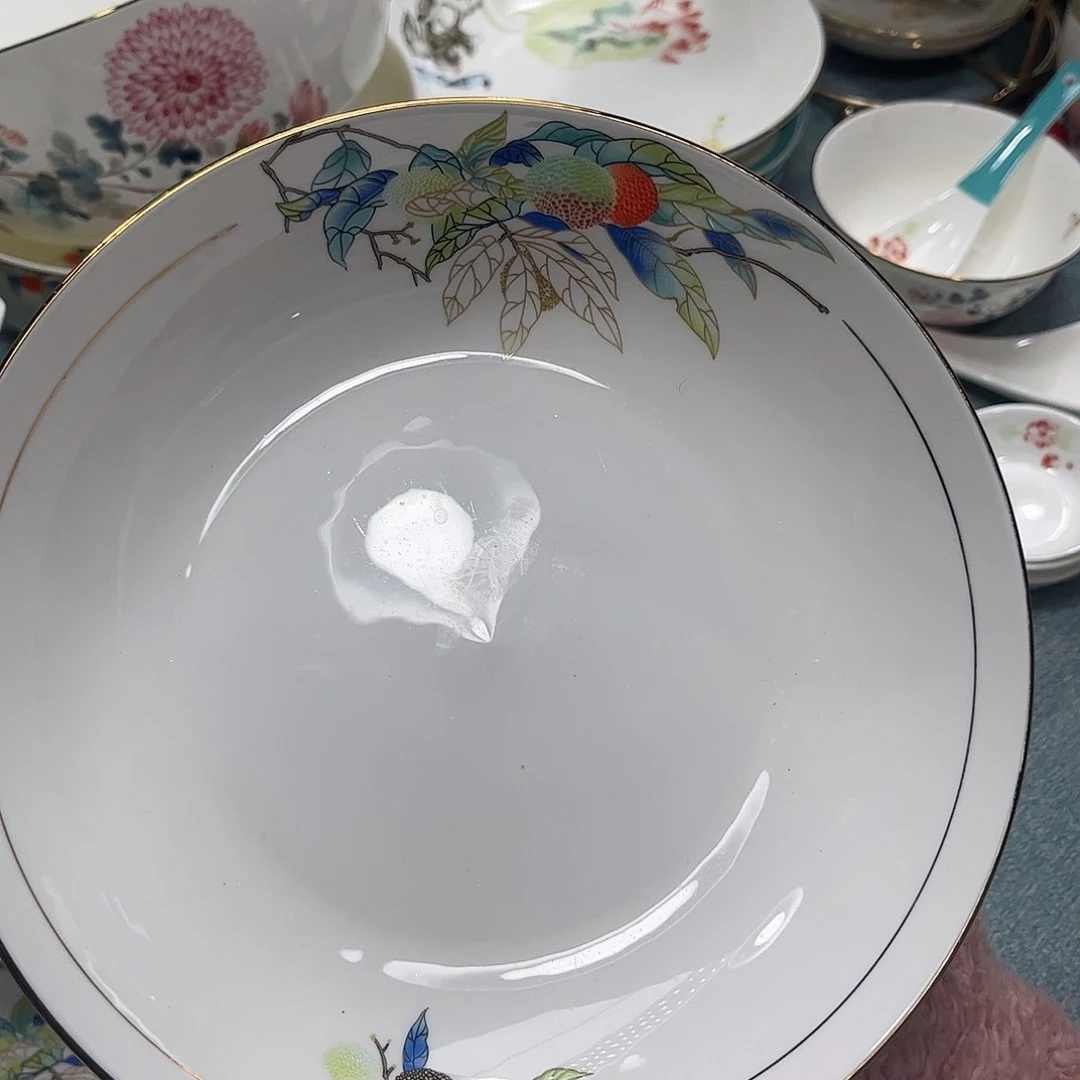 瓷片荔枝八寸深盘四个哇塞