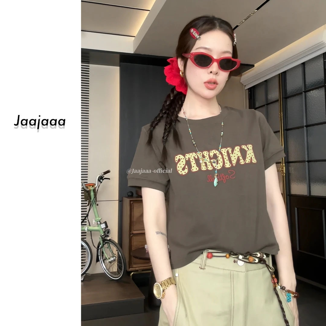 Jaajaaa土星印记  撞色设计感简约时尚百搭字母印花短袖T恤/DBIF