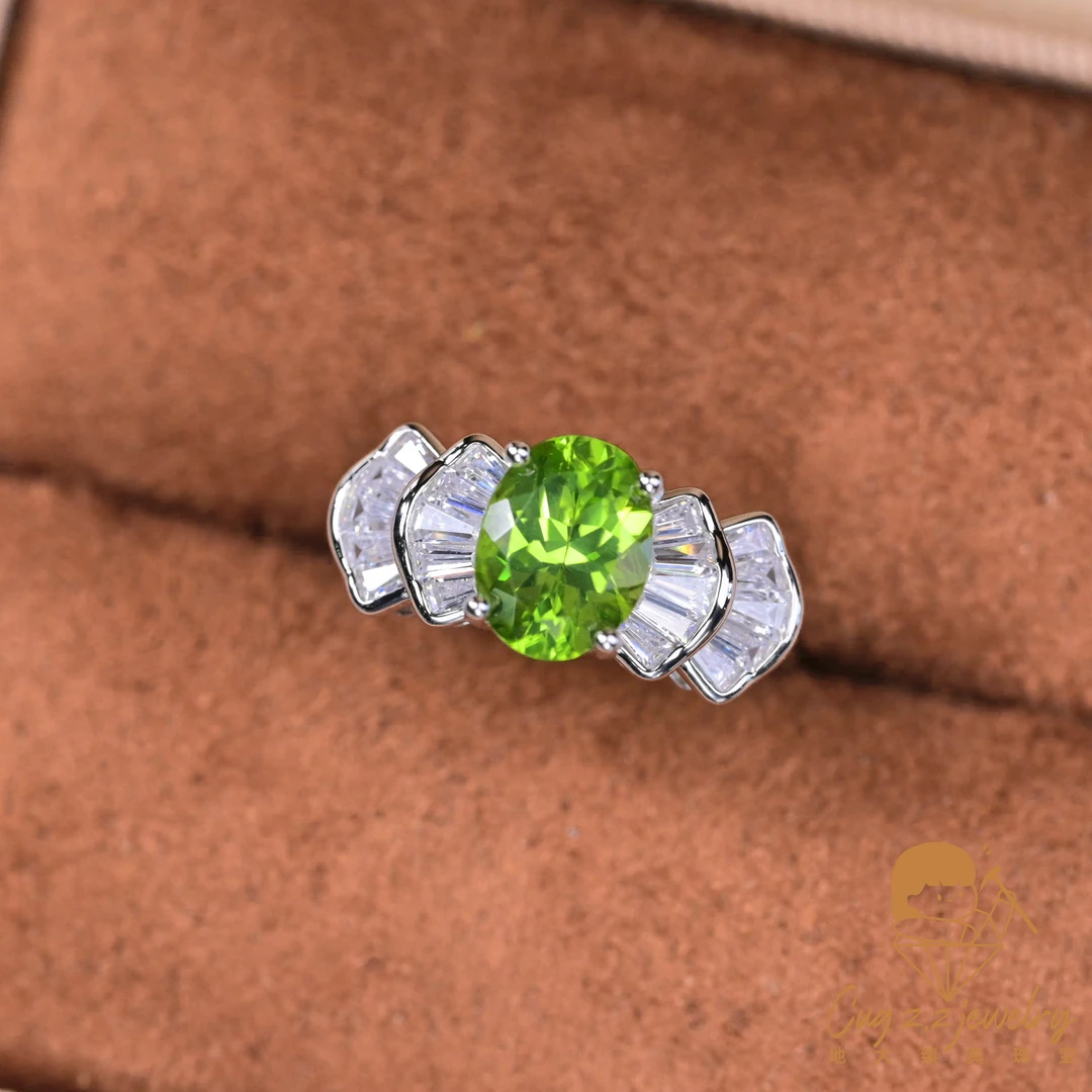 天然橄榄石宝石戒指蝴蝶结精工高定轻奢银戒礼物