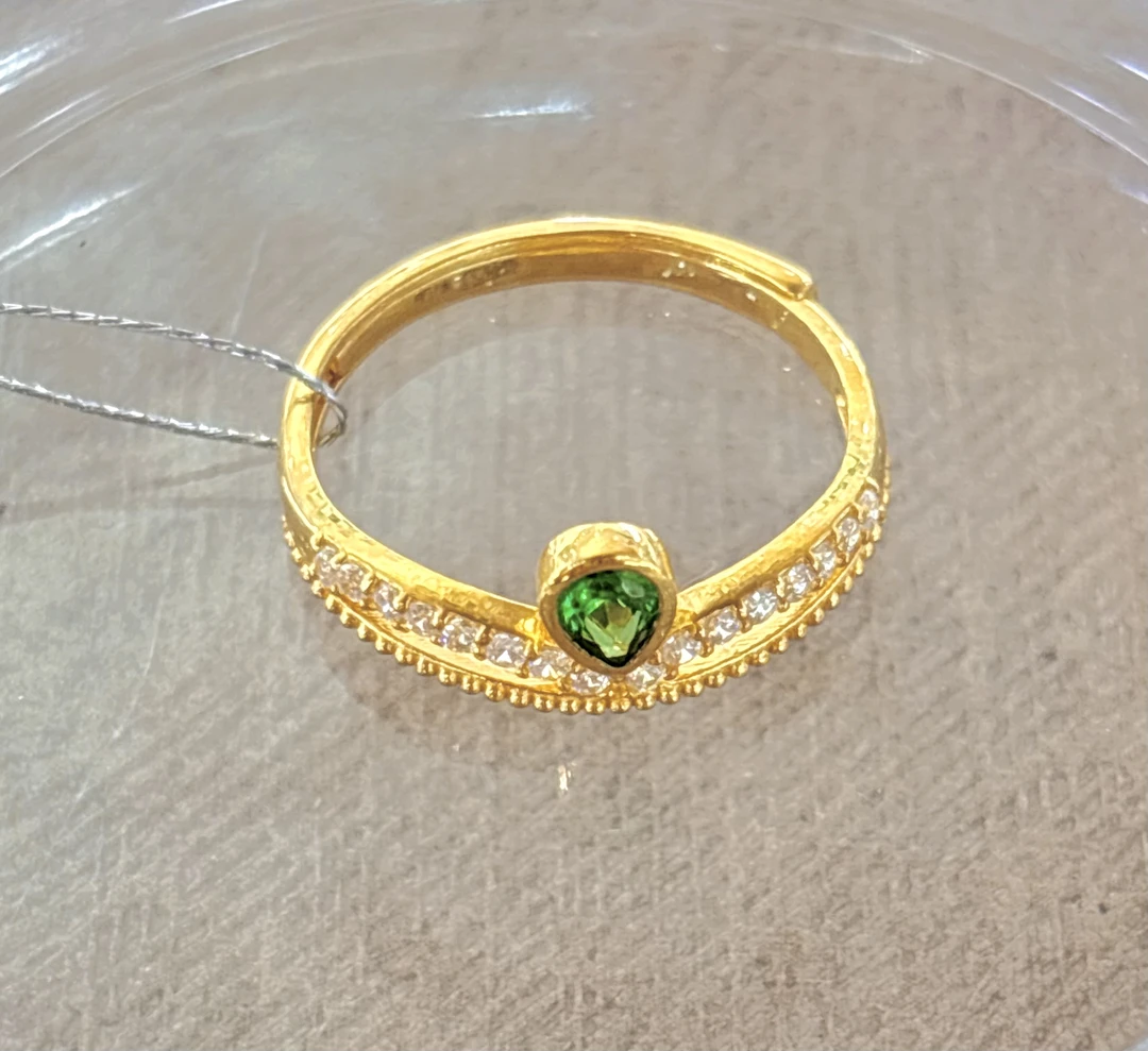 1A足金绿水滴开口戒指2.62g