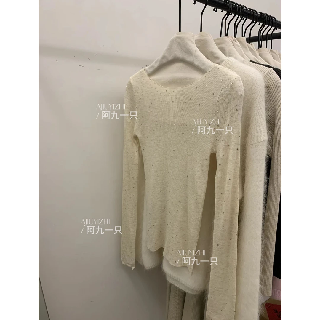 阿九一只【碎光融雪 】INS风秋季针织烫钻长袖毛针织衫0028