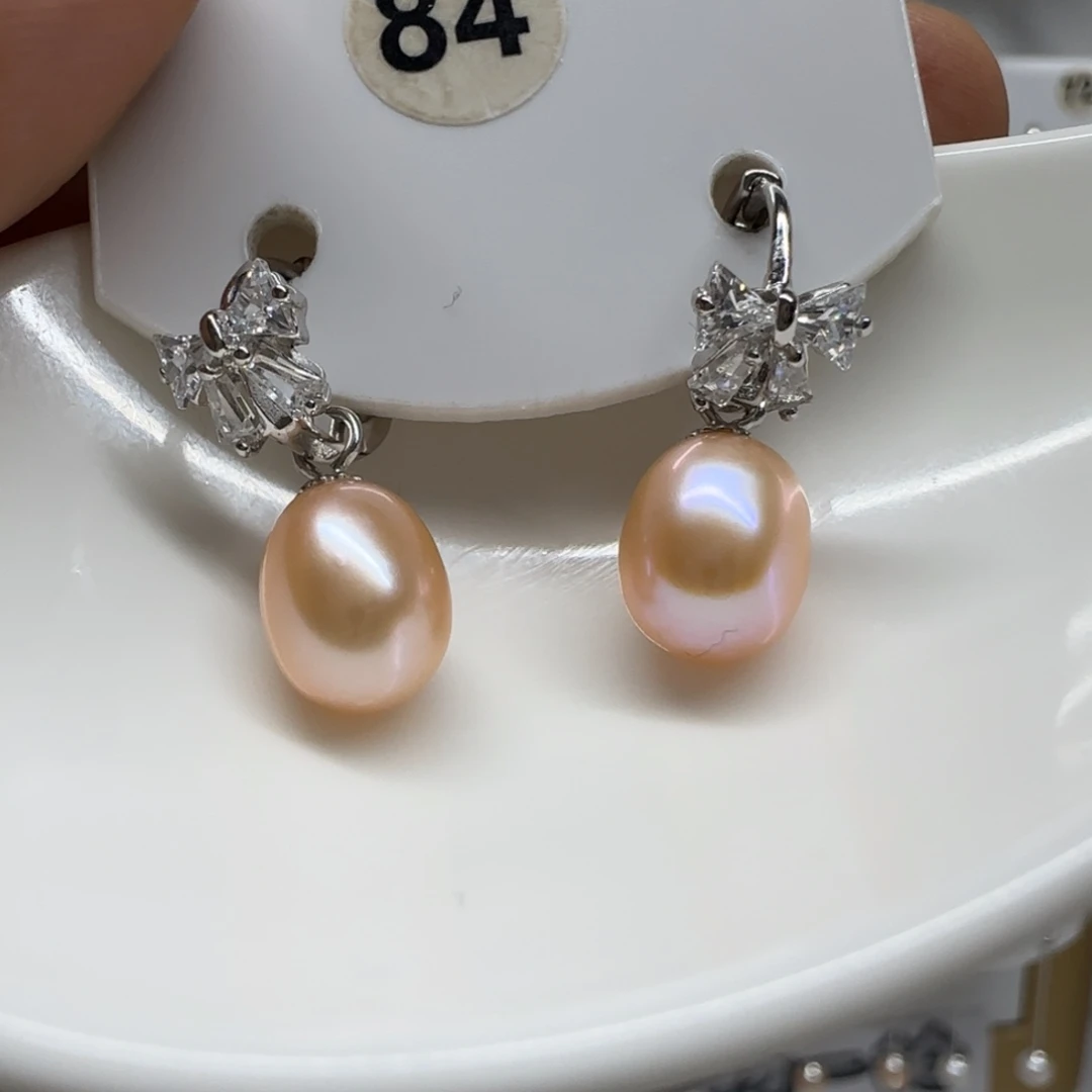 淡水珍珠银S925镶嵌耳饰