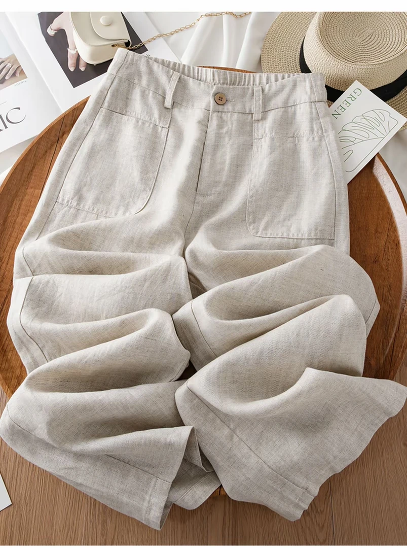 SZ25021莱赛尔天丝亚麻精品裤子阔腿裤直筒裤原创新款自然腰宽松