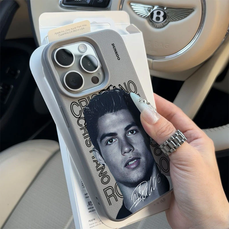 C罗梅西适用苹果16p/15手机壳iPhone14promax13荔枝纹12软11防摔