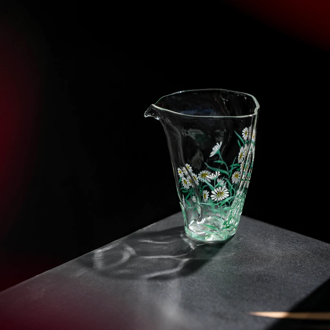 景德镇手工手绘玻璃手绘珐琅分茶陶瓷主人杯中式绿色折纸公道杯