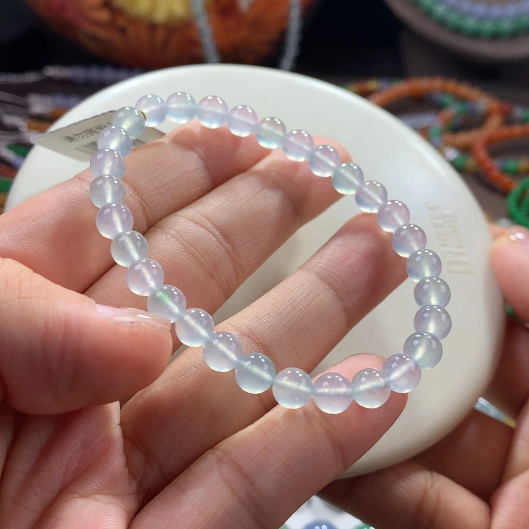 翡翠未镶嵌手链推荐！高冰玻清浅梦幻彩刚单圈卡6