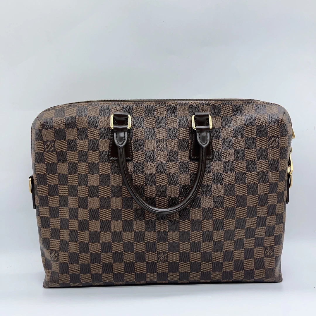 95新 LouisVuitton/路易威登  棕色棋盘格手提包 1643 8628