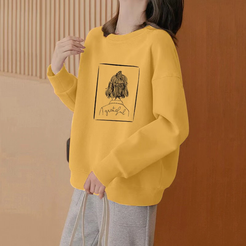 圆领套头打底衫加绒加厚卫衣女2025秋冬季新款宽松韩版潮情侣外套