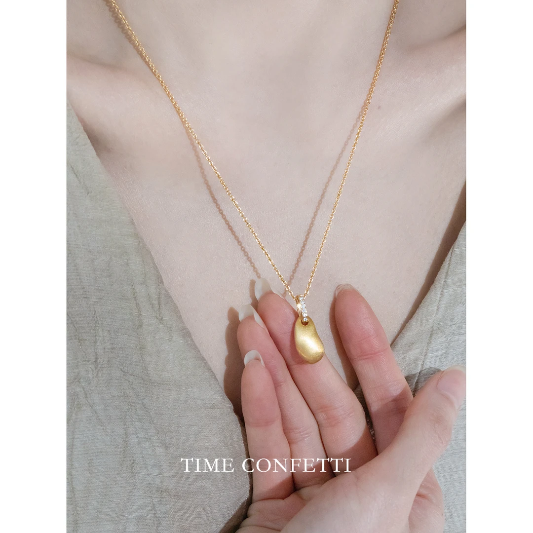 黄铜吊坠 镀K金【孙二娘】法式简约气质豌豆吊坠项链TC 9625