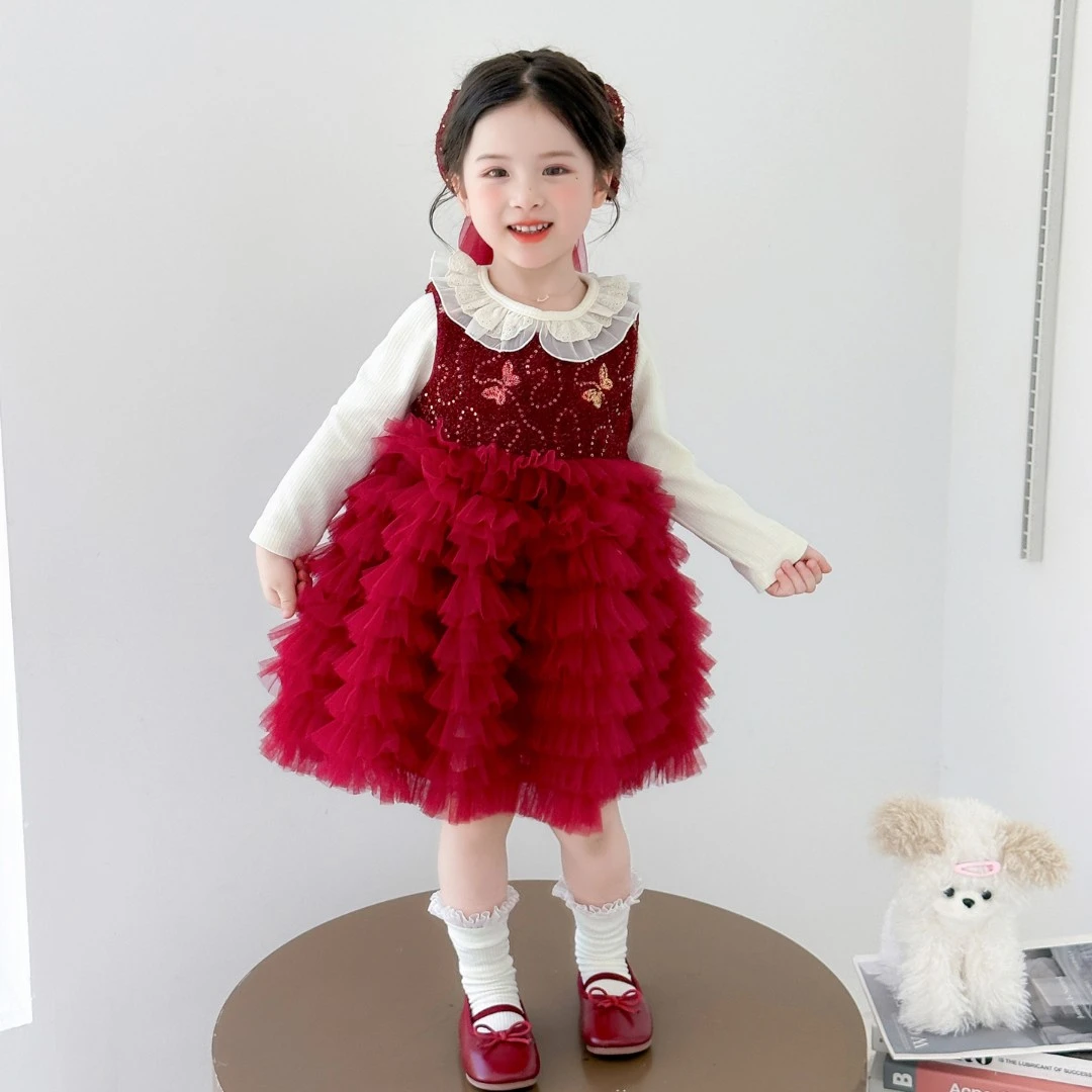 女童连衣裙秋装2025新款洋气小女孩蓬蓬裙时尚儿童礼服公主裙套装