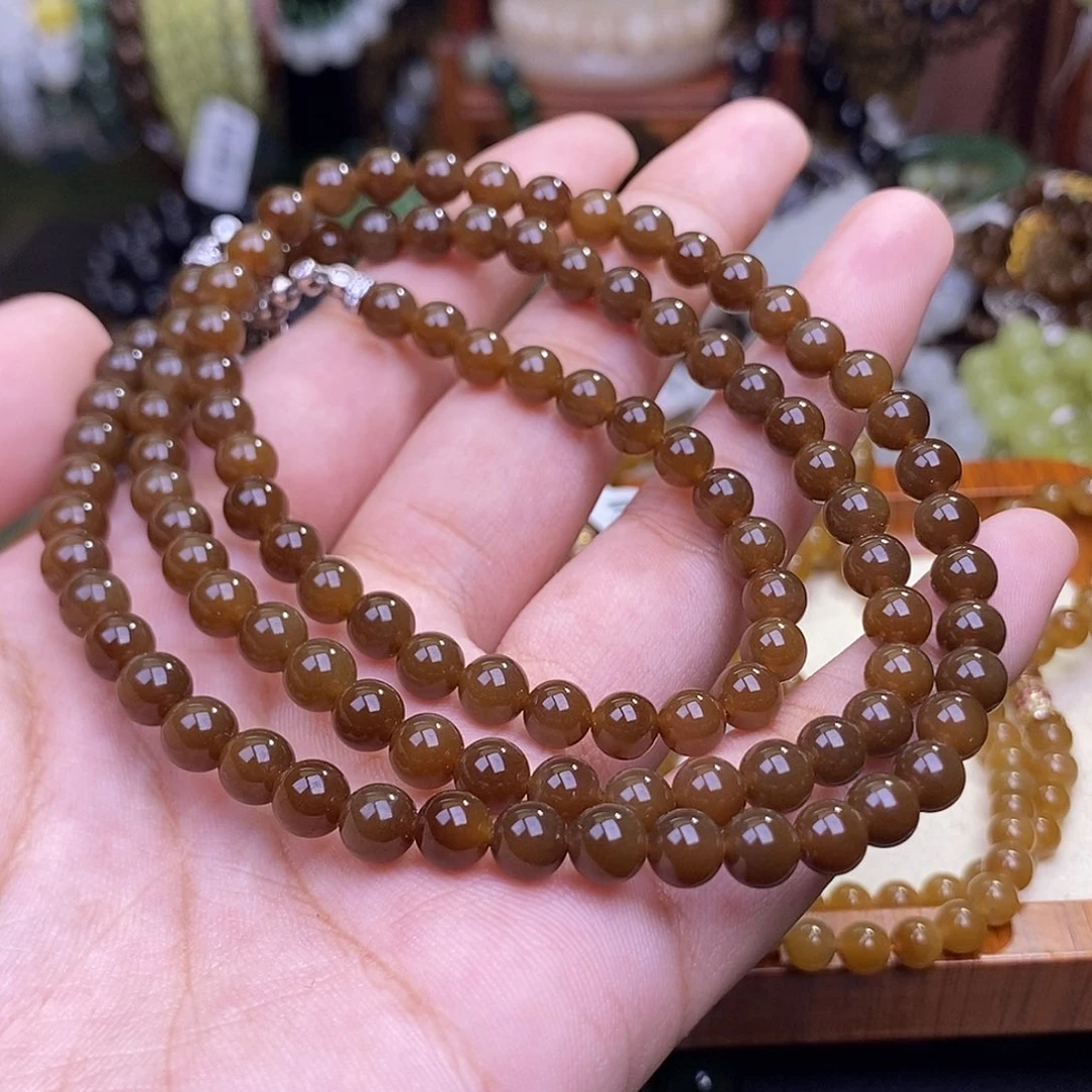 一****手链未镶嵌和田玉且末糖红糖108珠串6mm