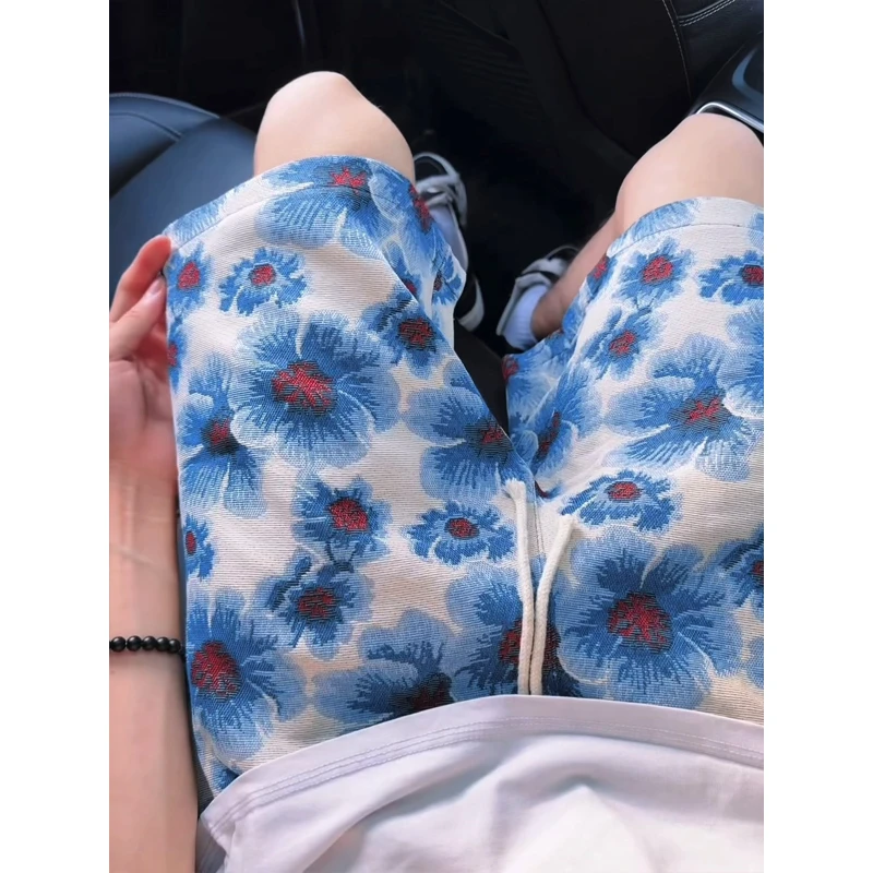 海岛风蓝色花朵短裤男款夏季夏威夷三亚度假沙滩裤休闲五分中裤子