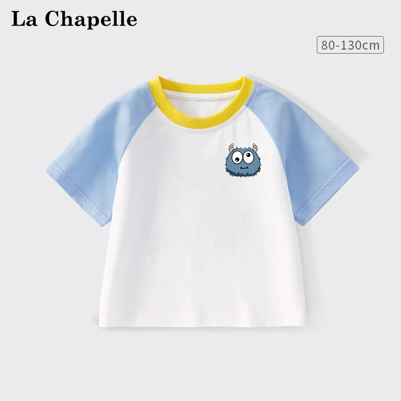 拉夏贝尔男童插肩短袖儿童薄款半袖2025新款宝宝小童运动纯棉t恤