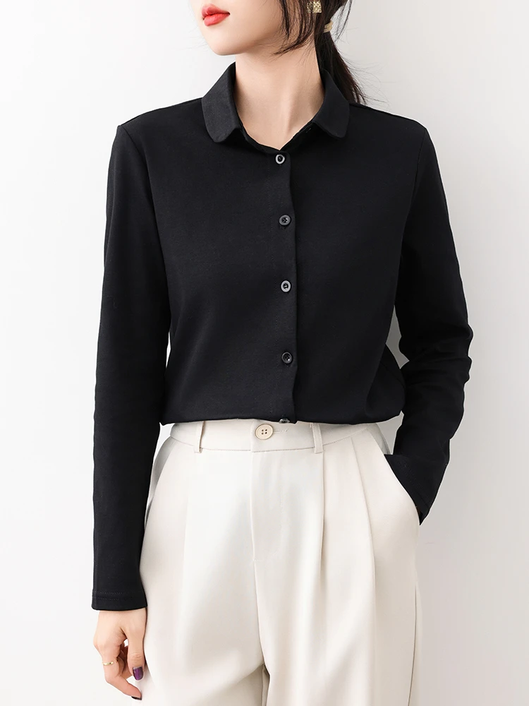 宽松型长袖纽扣常规缎面通勤衬衫外套秋季春秋显瘦气质衬衣时尚