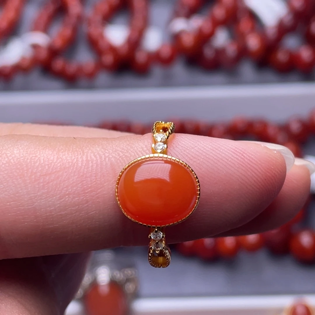 南红玛瑙未镶嵌南红玉石瓦西鹅蛋蛋面女士戒指