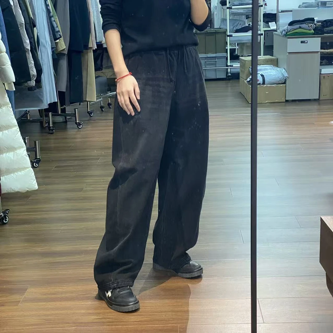 男女同款 冬天穿的大王裤 厚抓绒 高腰 松紧腰  牛仔裤 K0802